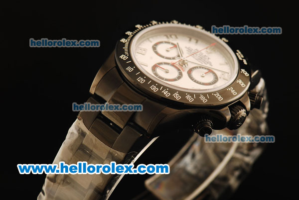Rolex Daytona Chronograph Swiss Valjoux 7750 Automatic Movement PVD Case White Dial with Arabic Numerals and PVD Strap - Click Image to Close